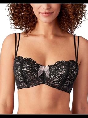 Lace Balconette Bra with Dual Spaghetti Straps - Black
